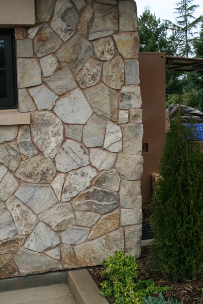 closeup of cut stone facade of a winery